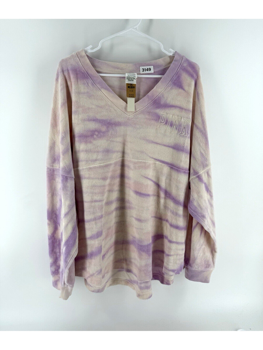PINK Victoria’s Secret Women’s V-Neck Long Sleeve Tie-Dye Purple/White XL NWT